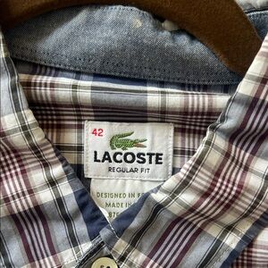 Lacoste Plaid Regular Fit Button-Down Shirt - Gray, Navy, Burgundy